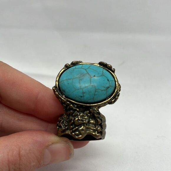 Chunky Blue & Bronze Toned Costume Ring - Picture 2 of 9
